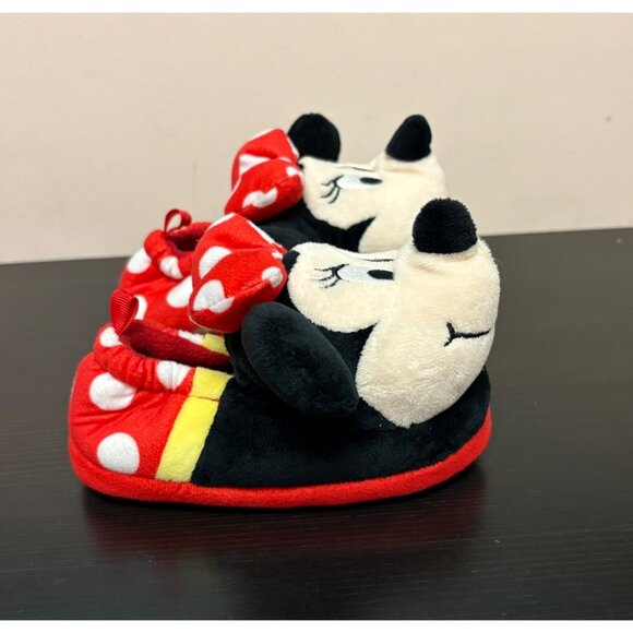 Disney Minnie Mouse Plush Baby Slippers Red Polka Dot Bow Indoor Shoes Size 7/8 - Picture 1 of 5